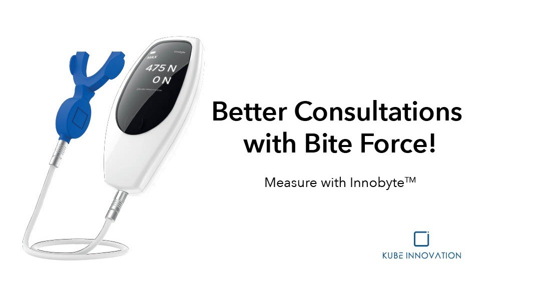 Innobyte™ from Kube Innovation is a bite force measuring instrument designed by and for dentists. It measures occlusal force in newtons and gives dentists vital information about a patient’s dental health.