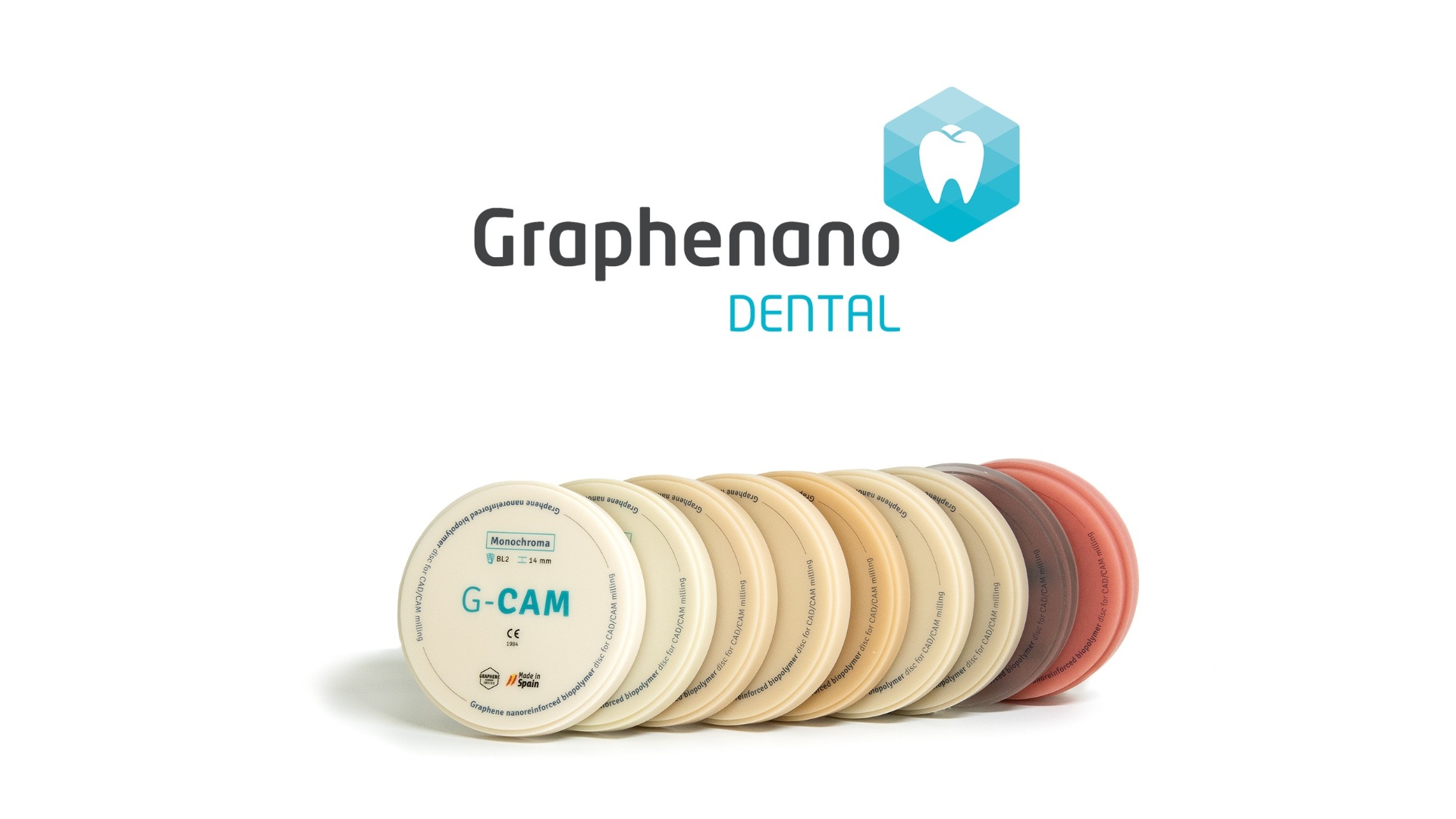 Het eerste commercieel product van Graphenano Dental is G-Cam, een biopolymer nanoversterkt met grafeen wat ontworpen is voor definitieve restauraties en wat een oplossing is voor mechanische, fysische en biologische problemen in de dentale sector.