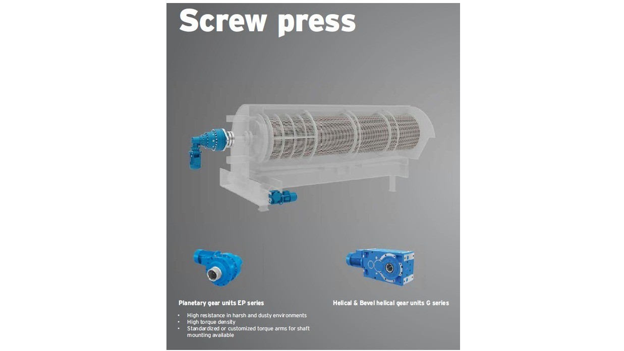 Bevel gearmotor for screw press