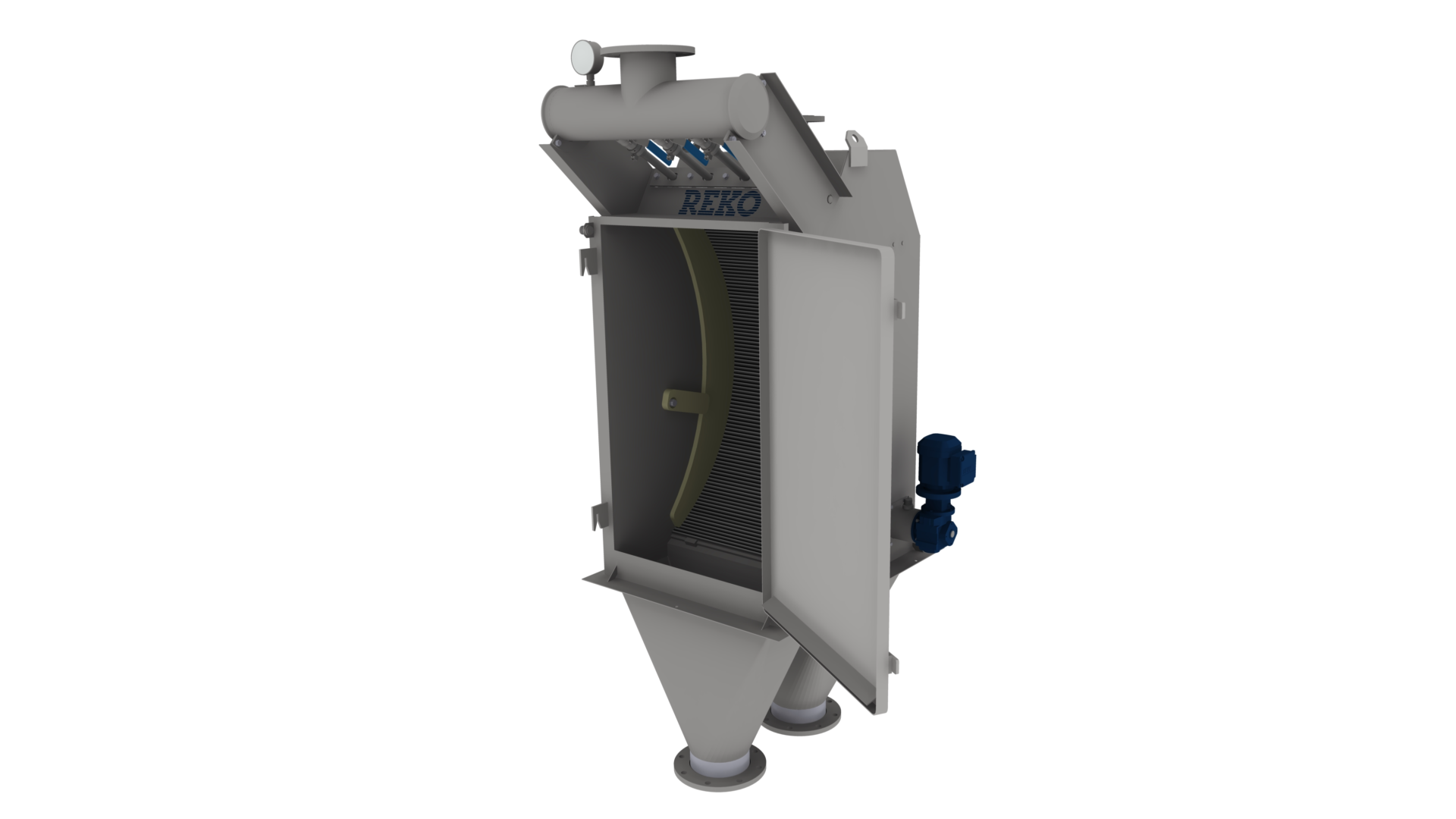 Pressure-fed bow screen / Cleaning system