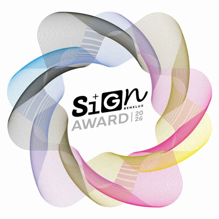 Sign Award Benelux 2026-logo met kleurrijke lijnvormen