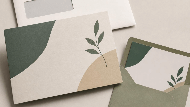 Minimalistische kaarten met botanische bladeren en aardetinten