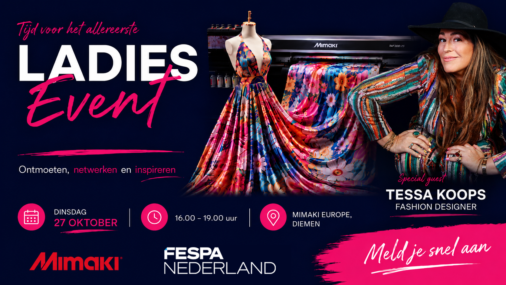 Poster voor Ladies Event met modeontwerper Tessa Koops