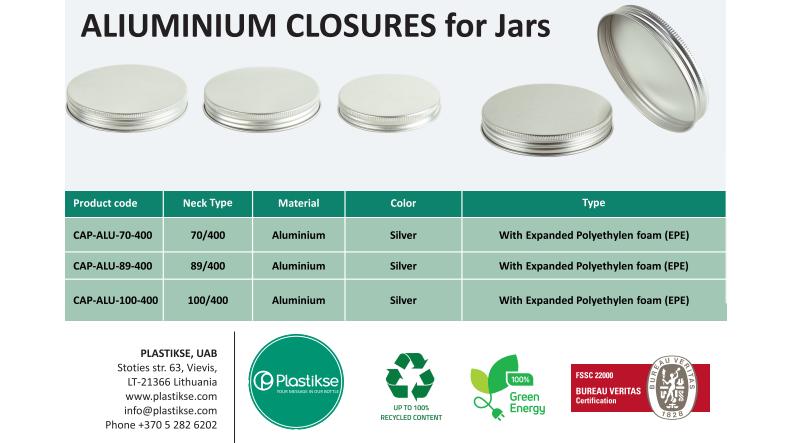 Aluminium closures for jars