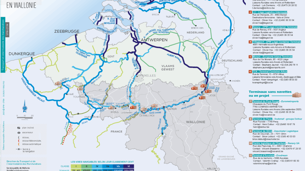 Carte des terminaux intermodaux en Wallonie