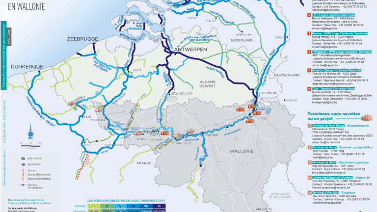 Carte des terminaux intermodaux en Wallonie
