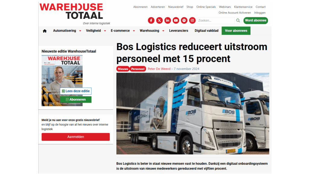 Bos Logistics réduit ses départs de personnel de 15 % grâce à THAR