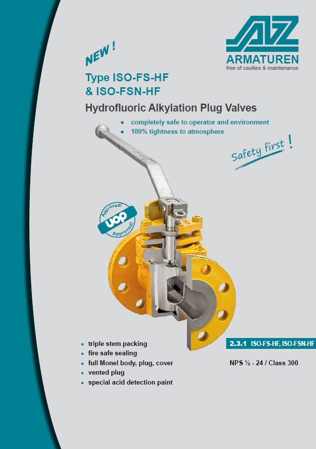 AZ HF plug valve for use in HF Alkylation process