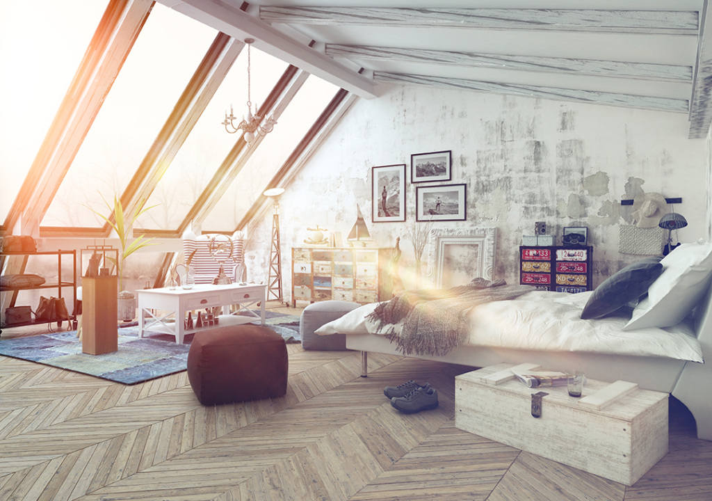 Image d'un grenier aménagé en chambre