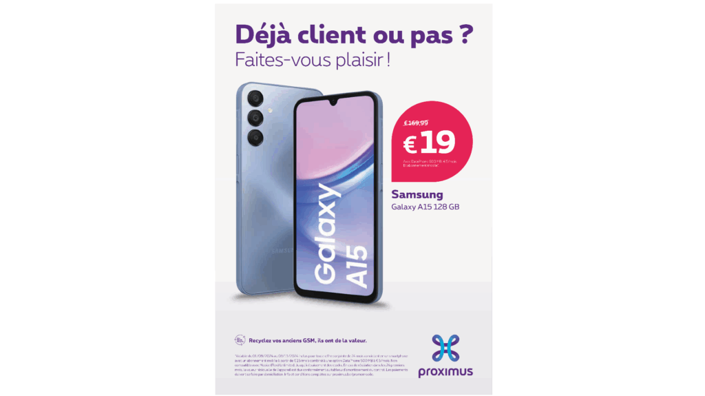 Le Samsung Galaxy A15 à 19€ !