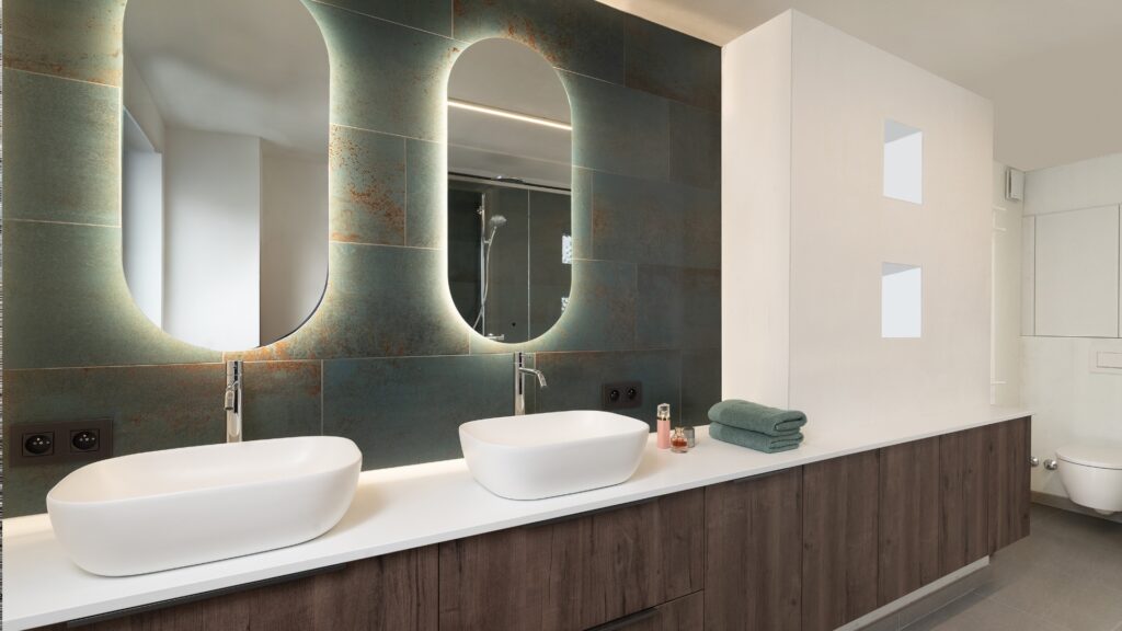 Strakke badkamer met warme houtaccenten