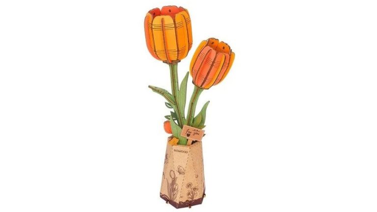 DIY Wooden Flower Orange Tulip, Oranje Tulp, Robotime, TW081