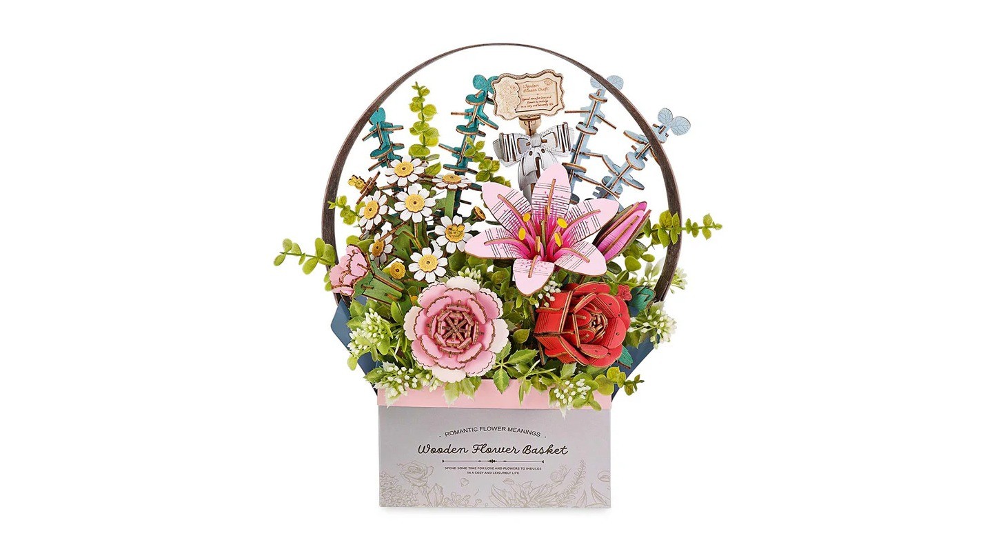 DIY Houten Bloemenmandje/Wooden Flower Basket, Robotime, TW03H