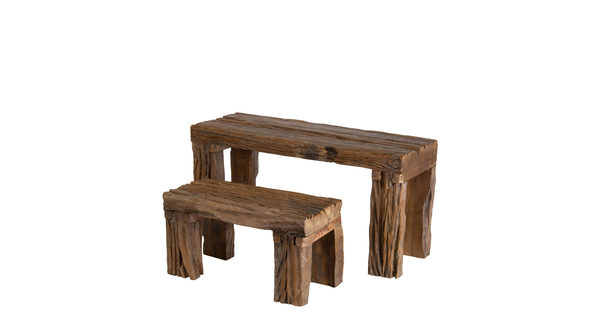 Side table rectangular reclaimed wood vintage 60x21x30cm S/2
