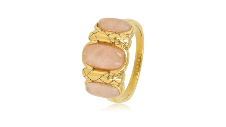 My Bendel gouden ring met Rose Quartz edelsteen vintage stainless steel