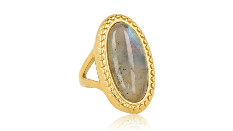 My Bendel gouden statement ring Labradorite stainless steel