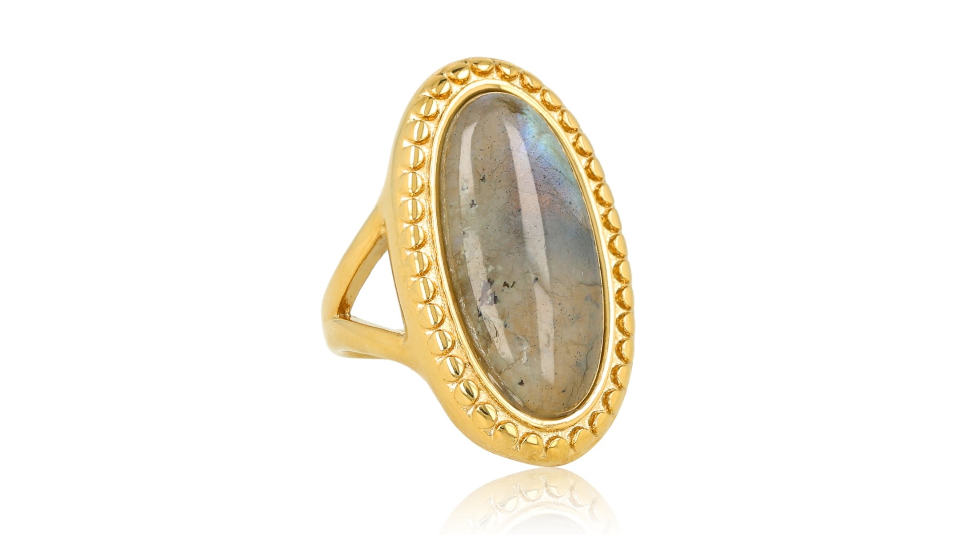 My Bendel gouden statement ring Labradorite stainless steel