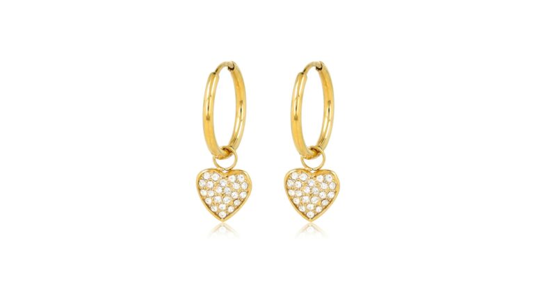 My Bendel gouden oorringen met hanger hart zirkonia stainless steel