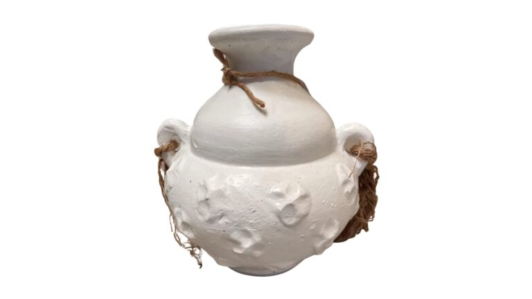 Vase white 2-ears rope H22cm(80458)