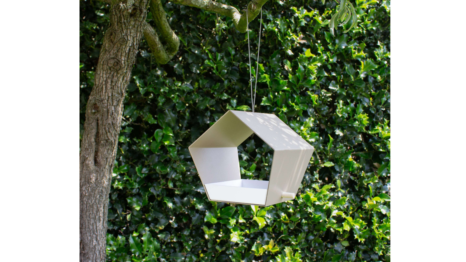 Small Diamond hanging bird feeder – sand / white