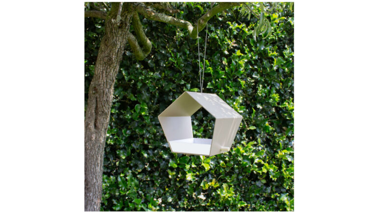Small Diamond hanging bird feeder – sand / white
