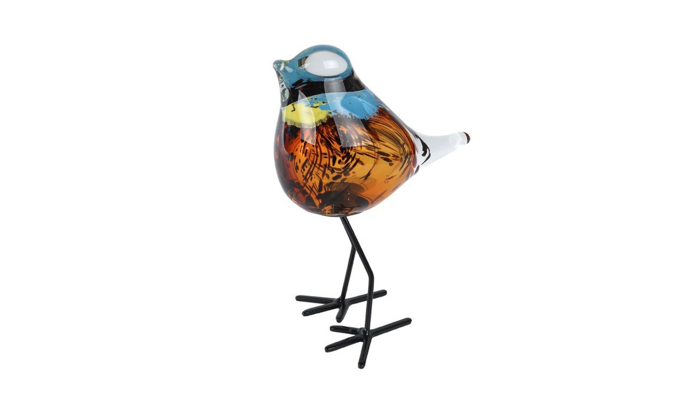 “Bird op voet bruin” Sculptuur vogel van glas