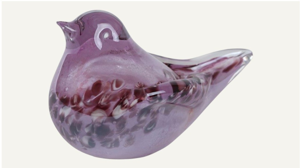 “Bird paars” Sculptuur vogel van glas