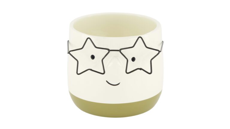 Planter face with glasses ceramic 11.8×11.8×10.5cm