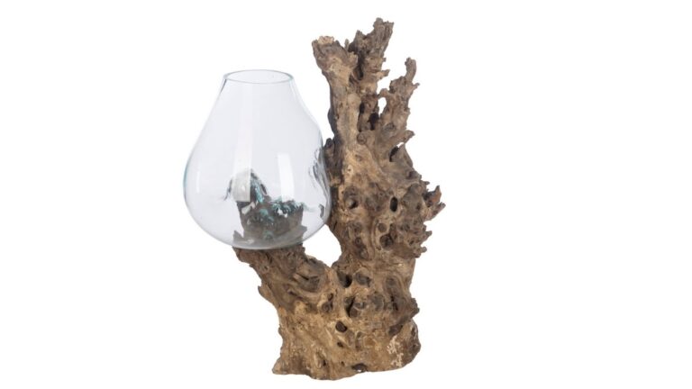 Root teak wood with glass 60x45x92cm