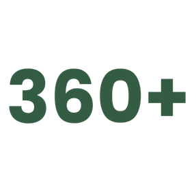 Groen 360+ symbool op zwarte achtergrond