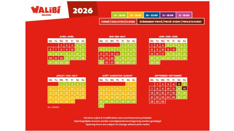 Calendrier d’ouverture 2025