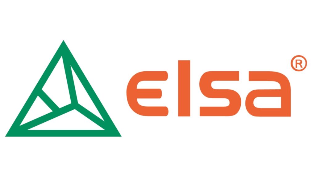 Elsa-logo met groene driehoek en oranje tekst