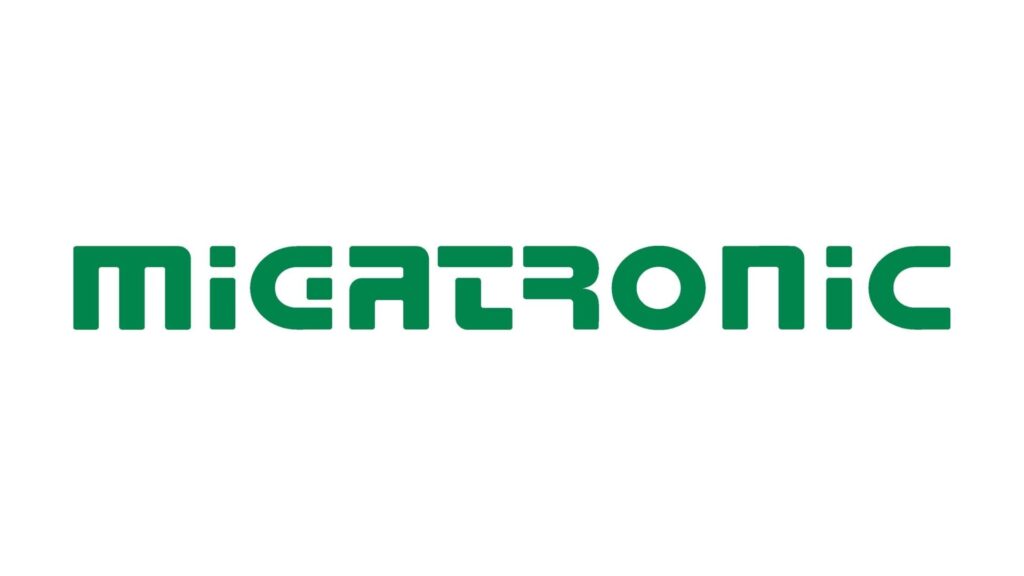 Groen Micatronic-logo op witte achtergrond