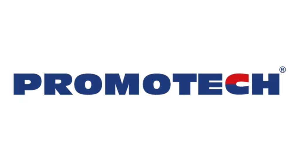 Promotech-logo in blauw en rood op witte achtergrond