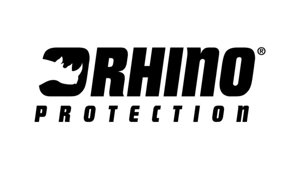 Zwart Rhino Protection-logo met neushoornsilhouet