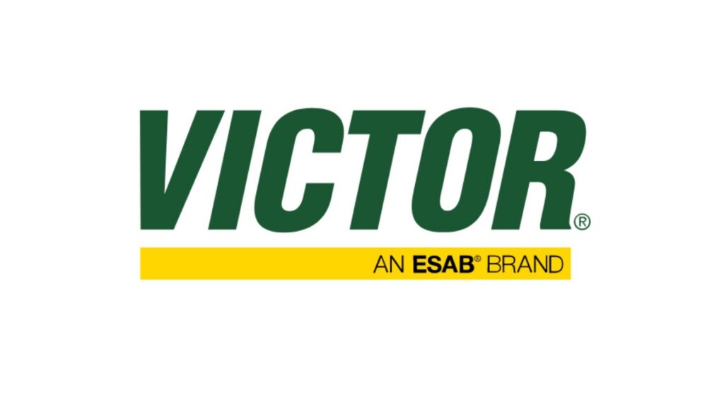 Groen Victor-logo met gele ESAB-merkbalk