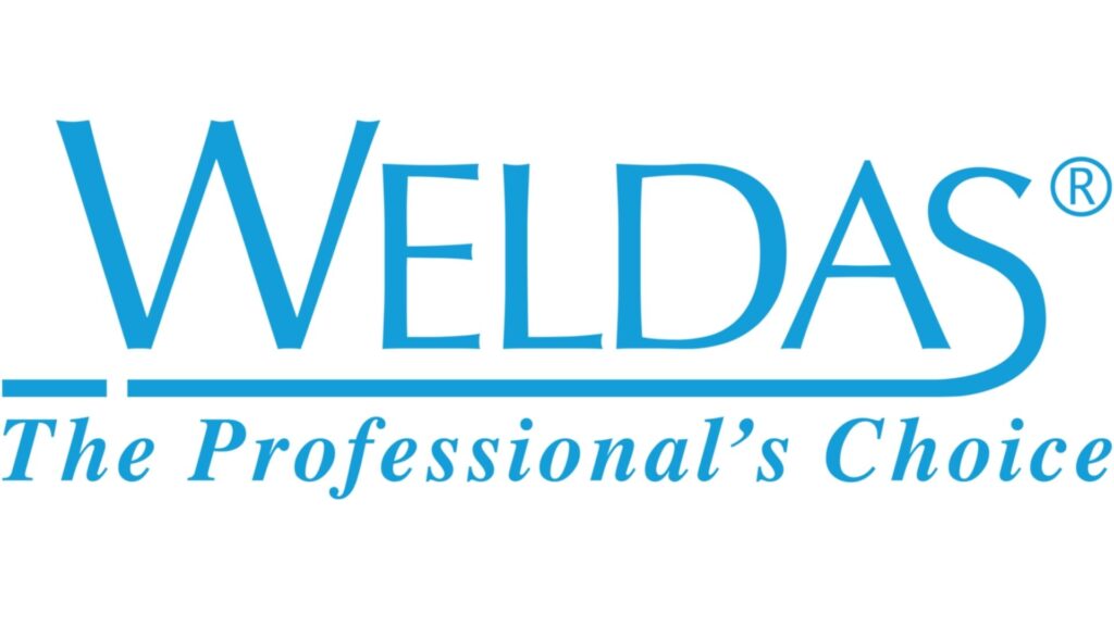 Blauw WELDAS-logo met slogan op witte achtergrond