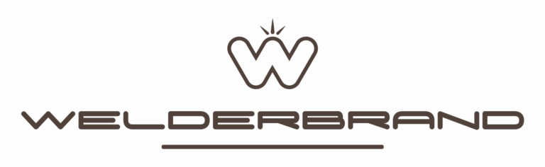 Donkerbruin Welderand-logo met gestileerde W