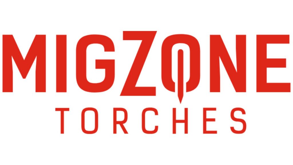 Rood logo van Migzone Torches op witte achtergrond