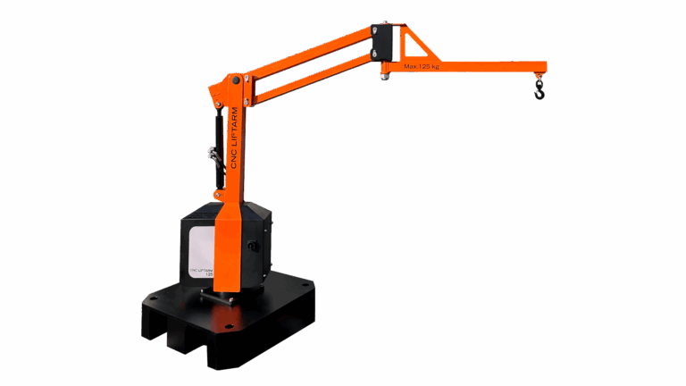 VERBETER DE WERKOMSTANDIGHEDEN VAN UW MEDEWERKERS EN VERHOOG RENDEMENT. De CNC LiftArm is de perfecte oplossing voor het efficiënt laden en lossen van zware werkstukken in CNC- of andere machines.