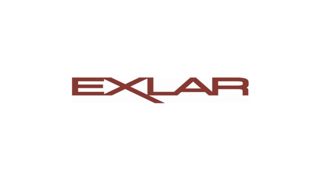 Roodbruin EXLAR-logo op witte achtergrond