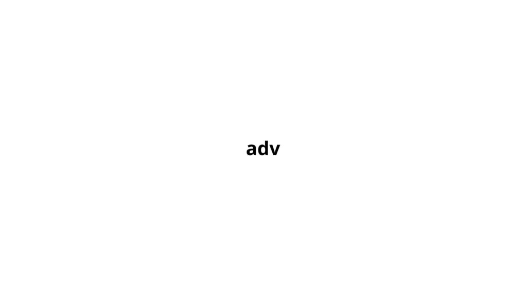 Zwarte tekst 'adv' op witte achtergrond
