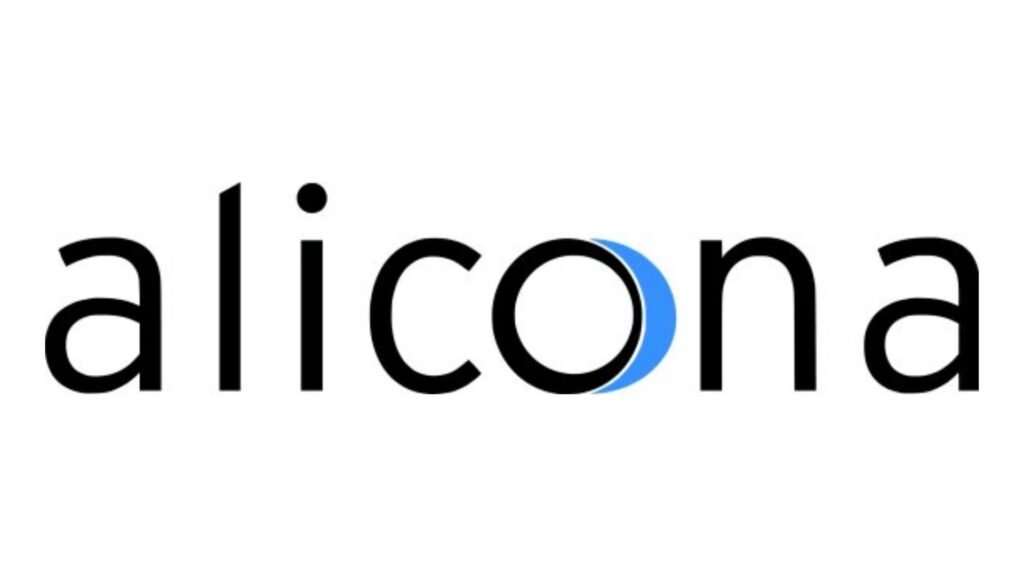 Alicona-logo met blauwe ring rond de o