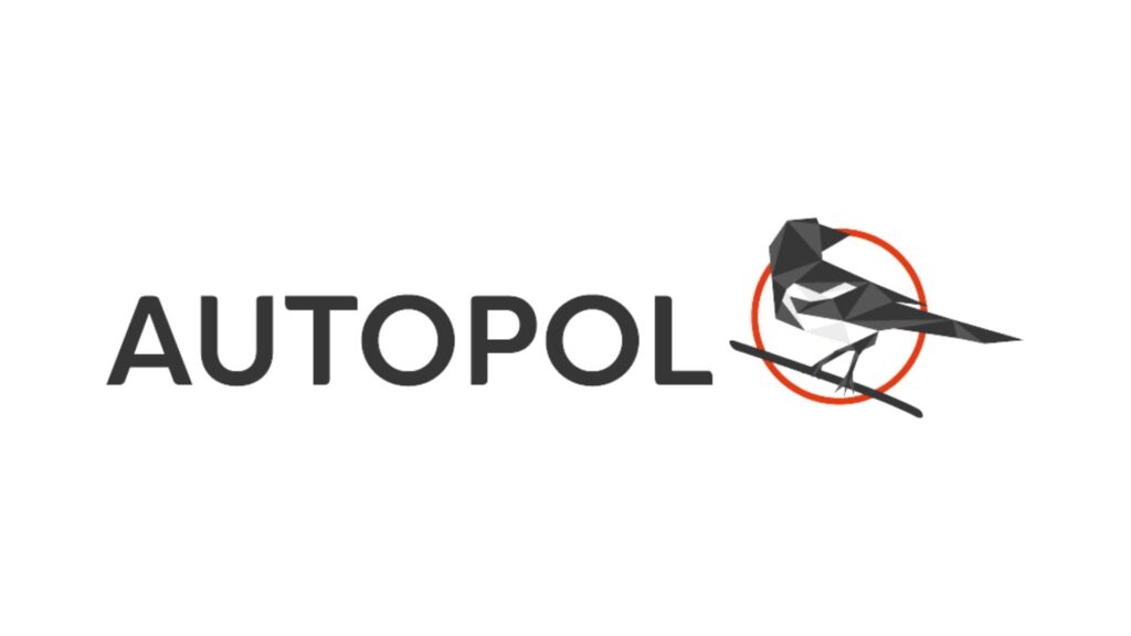 Autopol-logo met geometrische vogel en rode cirkel