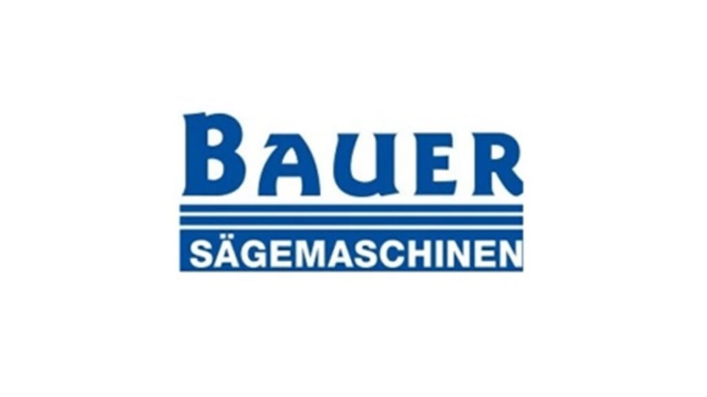 Blauw Bauer Sägemaschinen-logo op witte achtergrond