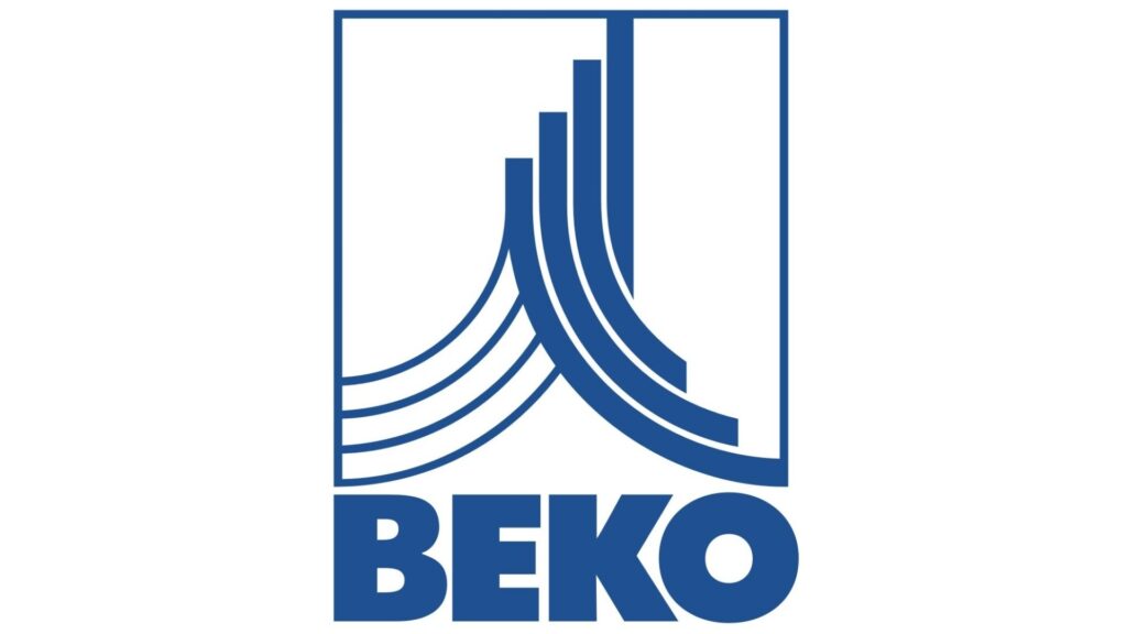 Blauw BEKO-logo met gestileerde golven