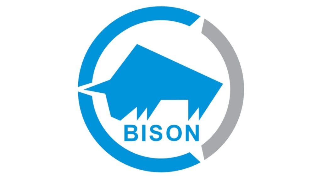 Blauw BISON-logo met silhouet van een bizon