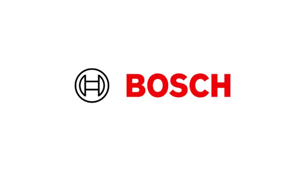 Bosch-logo met zwart symbool en rode merknaam