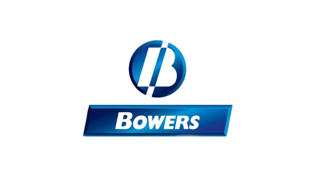 Blauw Bowers-logo op witte achtergrond