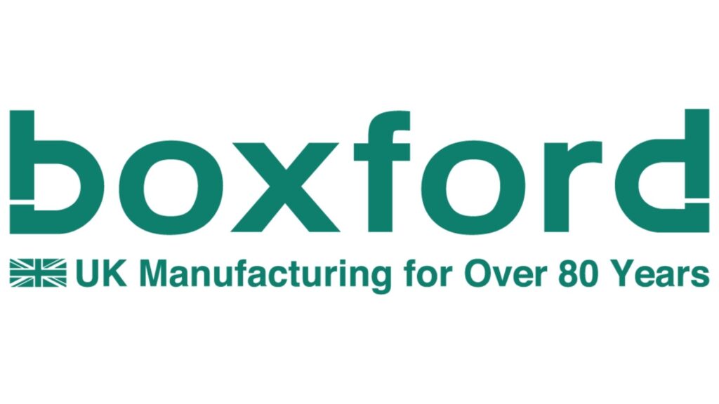 Groen Boxford-logo met Britse productieclaim
